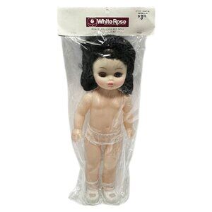 White Rose Doll Plastic Porcelain-Look Bed Girl Brunette 13 inch 1991 New